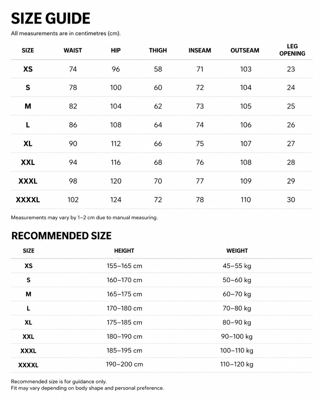 Size Chart