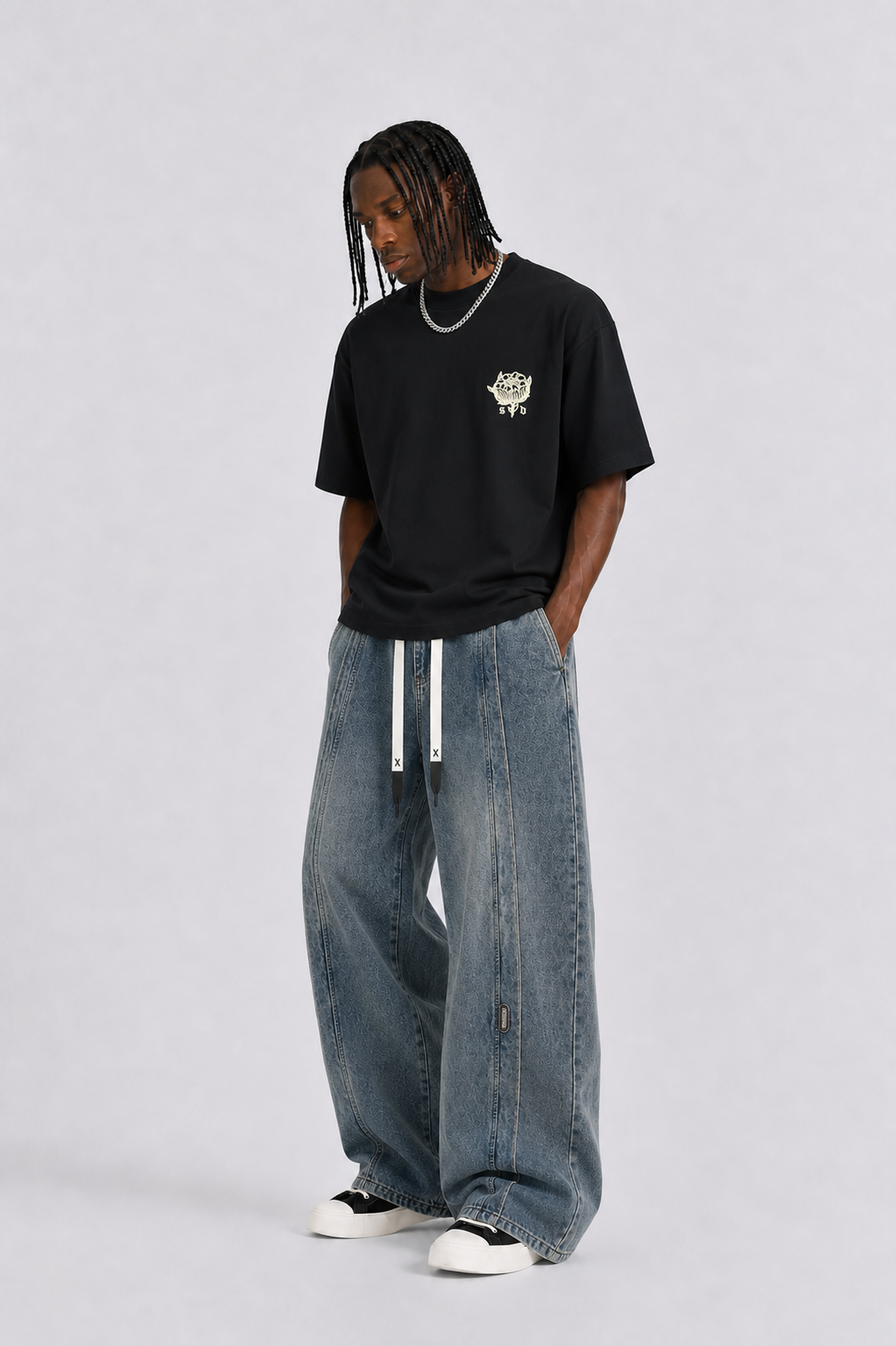 Panel Stitch Wide Leg Jeans